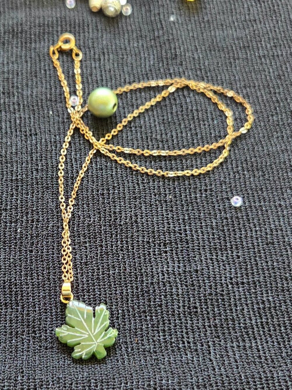Vintage Jade Maple Leaf Pendant Necklace – 18" Long